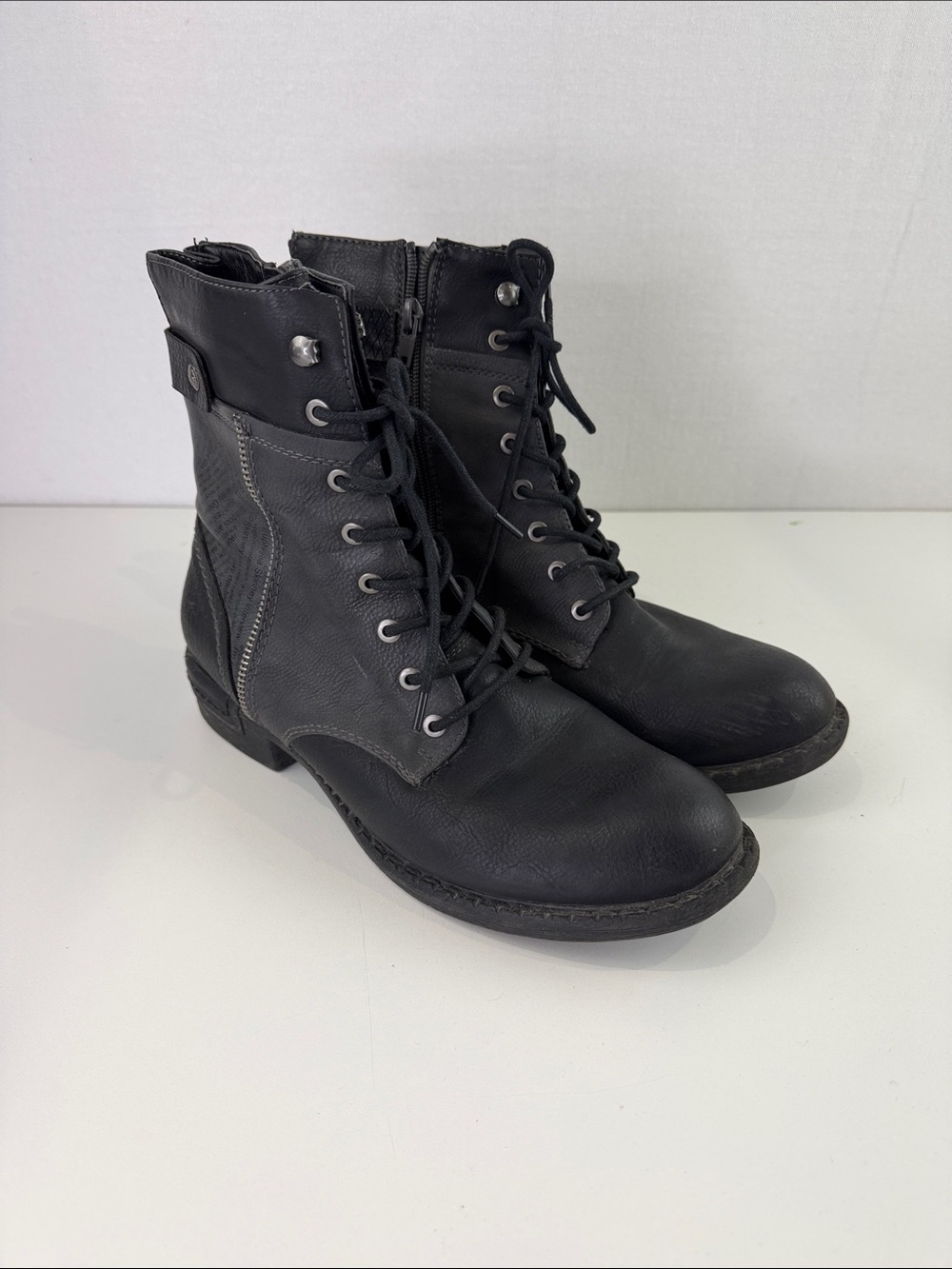 Rieker Black Lace-Up Ankle Combat Boots